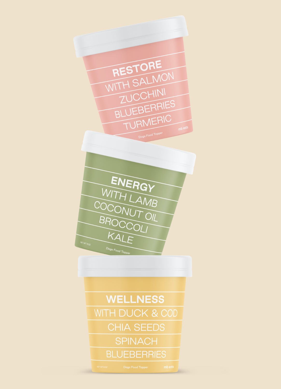 3 topper ice cream carton packages stacked on each other